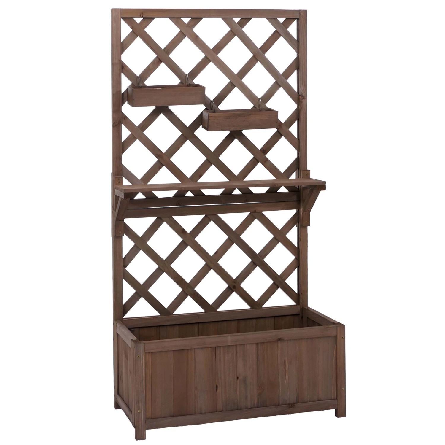 MCW Hochbeet P68 Rankgitter Hängekästen Holz 135x70x30cm Braun