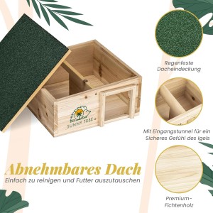 Sunny-Tree Igelhaus Wasserdichtes Holz-Igelhaus mit Boden  Igel-Futterhaus für Draußen   Igelhaus mit Eingangstunnel