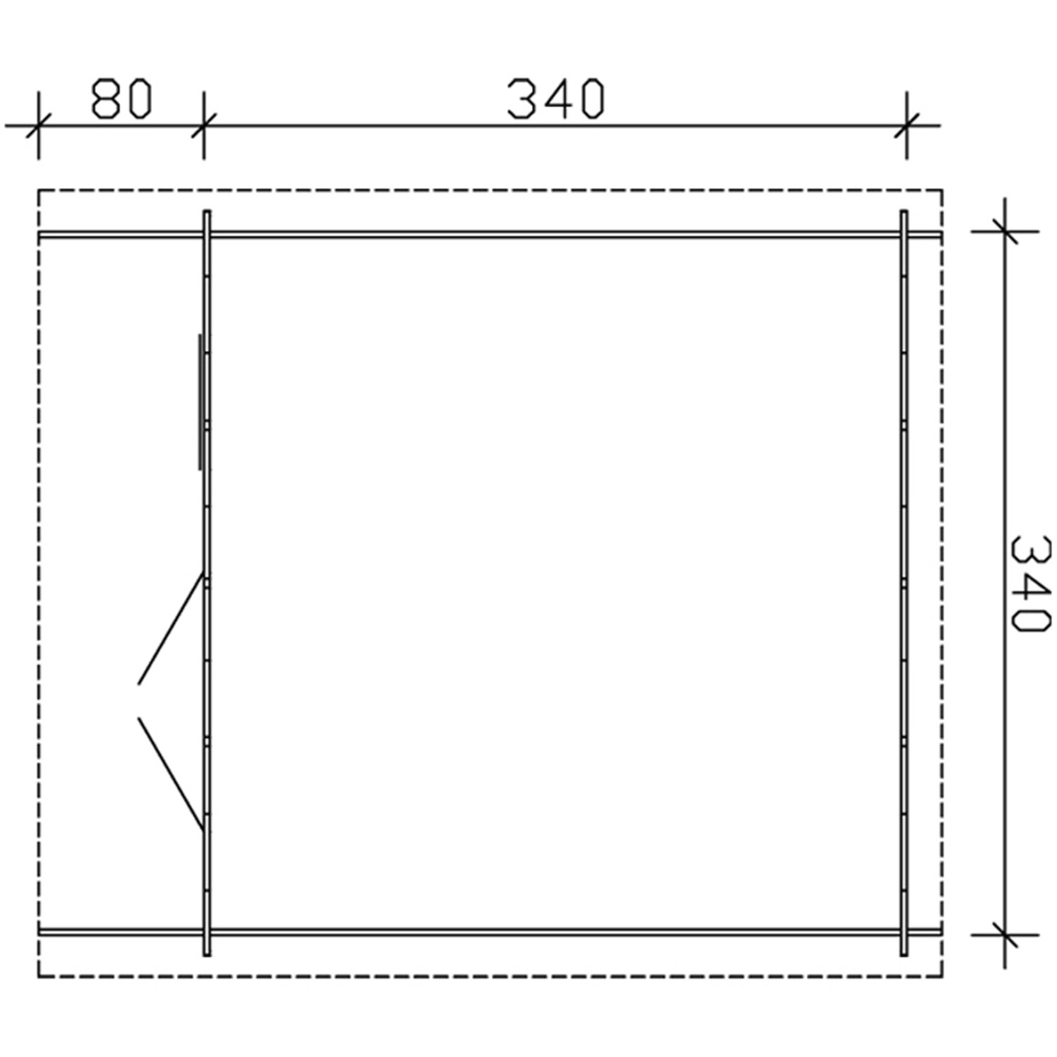 Grundriss Skan Holz Gartenhaus Malaga 2, 340x340 cm, Naturholz. Ideal zur Gartenlagerung.