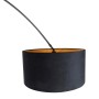 QAZQA Bogenlampe, schwarz mit goldenem Velours-Schirm (50 cm). Elegante Innenleuchte.