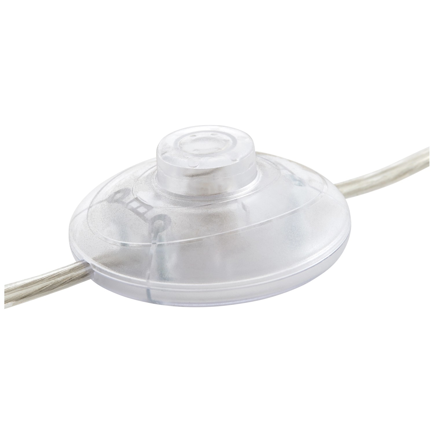 Detailaufnahme Fußschalter der Brilliant Stehleuchte Clarie, transparent.