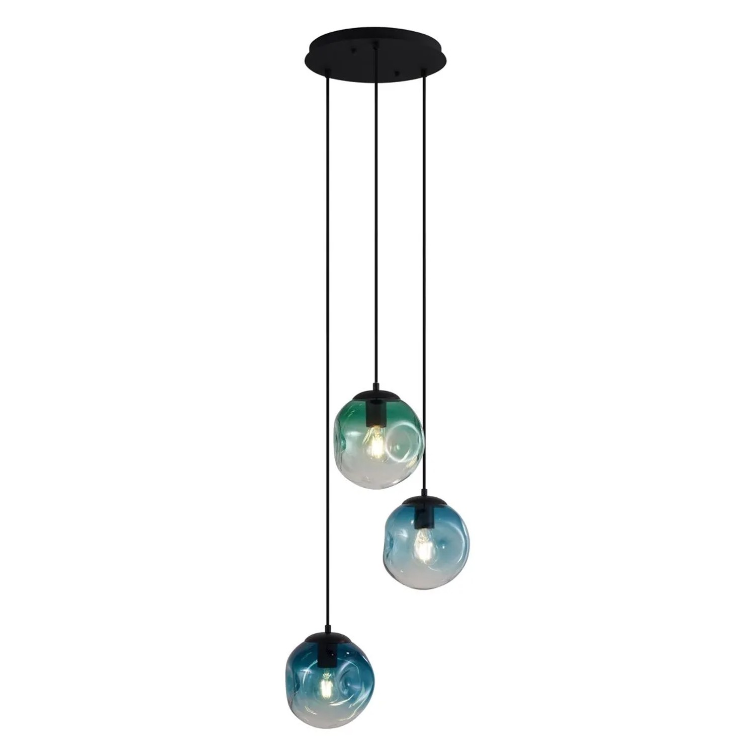 QAZQA Art Deco Hängeleuchte Schwarz mit Blauem und Grünem Glas 3 Flammig Douglass