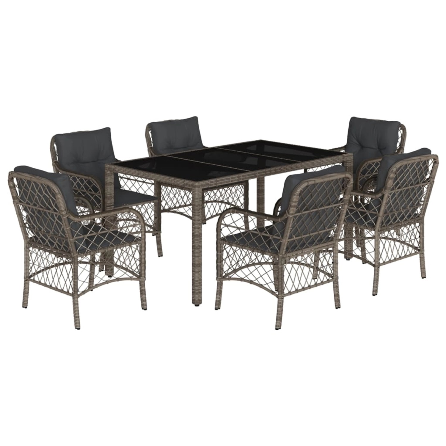 vidaXL 7-Tlg Garten-Essgruppe mit Kissen Grau Poly Rattan 3212033 günstig online kaufen