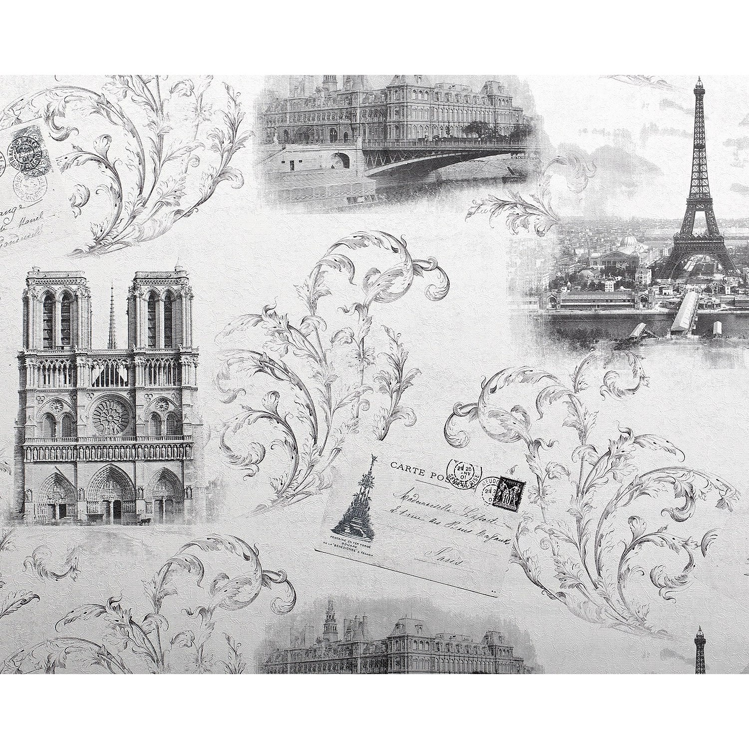 EDEM 9050-10 Tapete Paris Eiffelturm Shabby Chic schimmernd Weiß Grau 1,06 günstig online kaufen