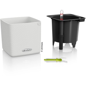 Lechuza Cube Color 14, weißes Pflanzgefäß mit Bewässerungssystem für Kräutertöpfe.