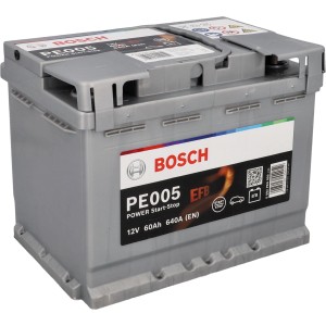 Bosch PowerLine EFB Batterie 60Ah/640A für Autoelektrik, grau.