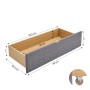Schublade für Homestyle4u Polsterbett 120x200 in Grau, mit Rollen und Maßangaben.