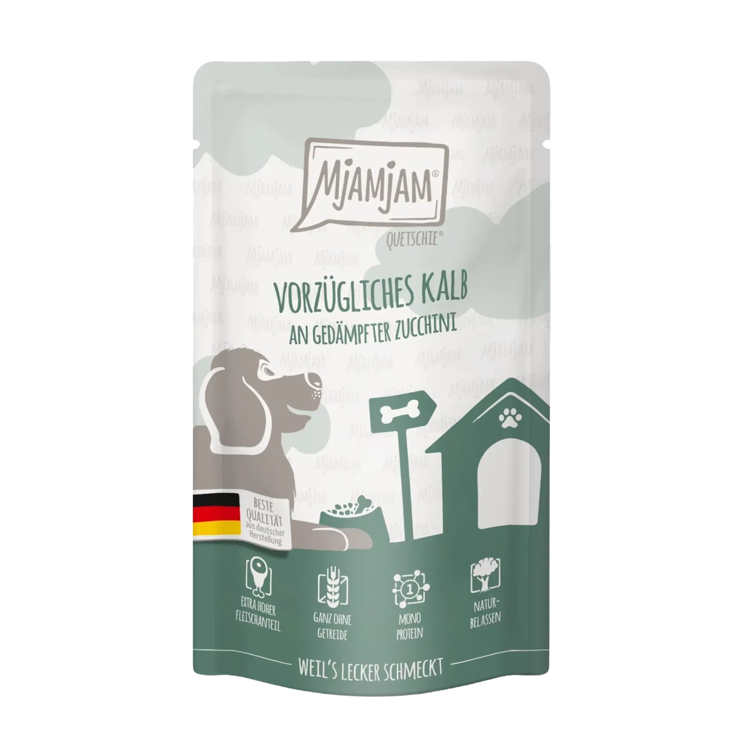 Mjamjam Hunde-Nassfutter Quetschie Kalb & Zucchini 125 g