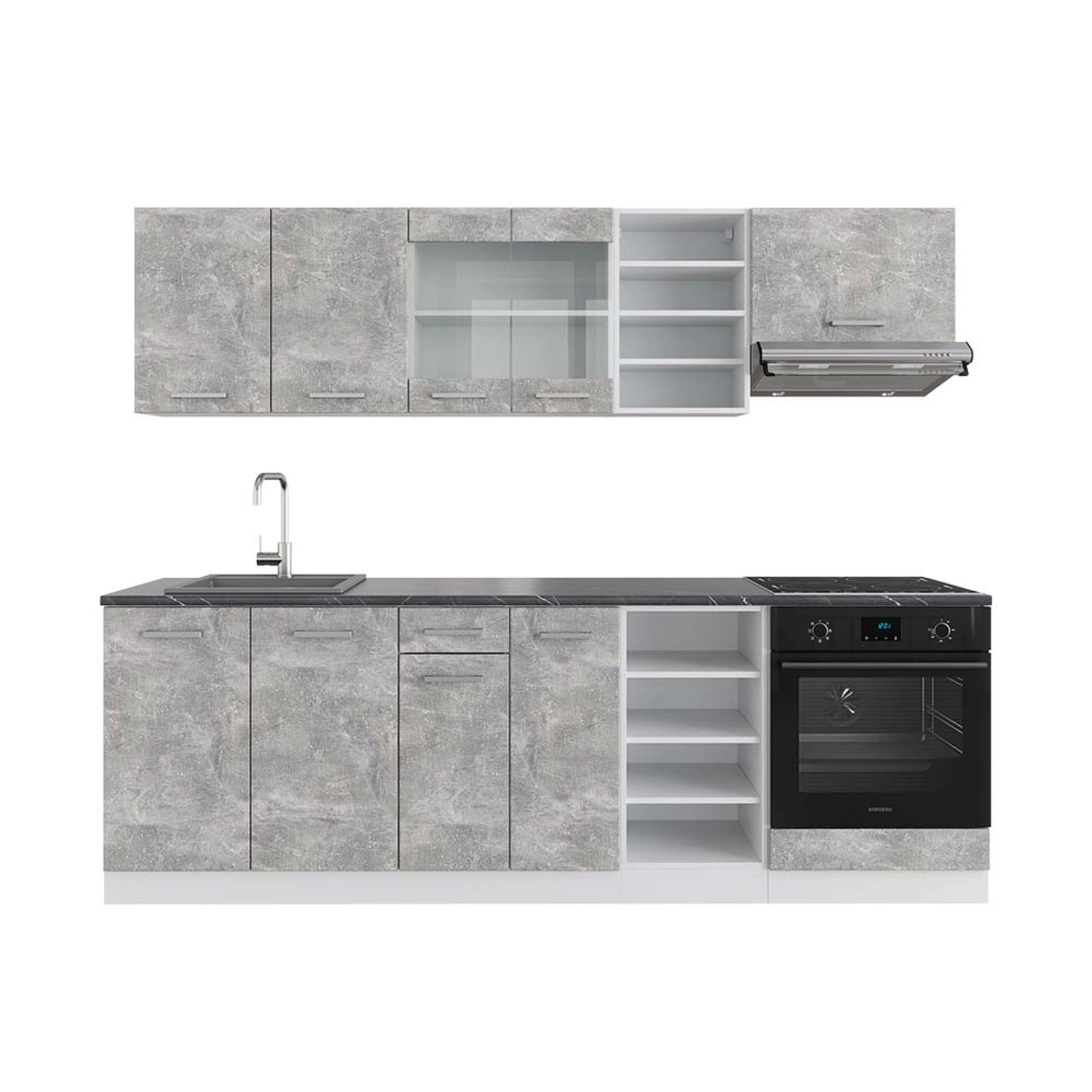Vicco R-Line Küchenzeile Beton/Weiß 240 cm AP Anthrazit günstig online kaufen
