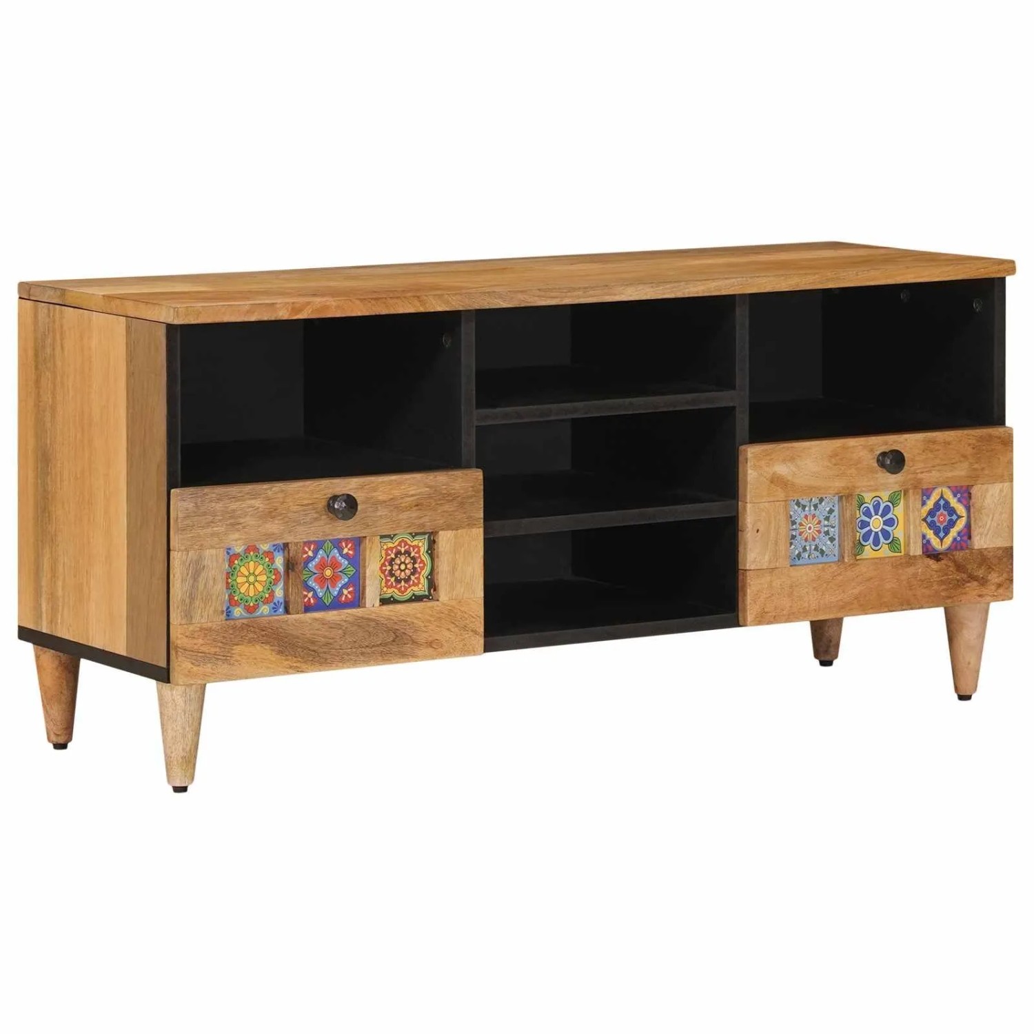 vidaXL TV-Schränk mit Regal Natur 100 x 33,5 x 46 cm Massivholz Mango 4018278