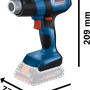 Bosch Professional Akku-Heißluftgebläse GHG 18 V-50, blau/schwarz, mit Maßangaben.