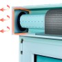 Rollladenkasten Dämmung Seitenteil im Querschnitt mit Dämm-Matte und Wärmebrücke.
