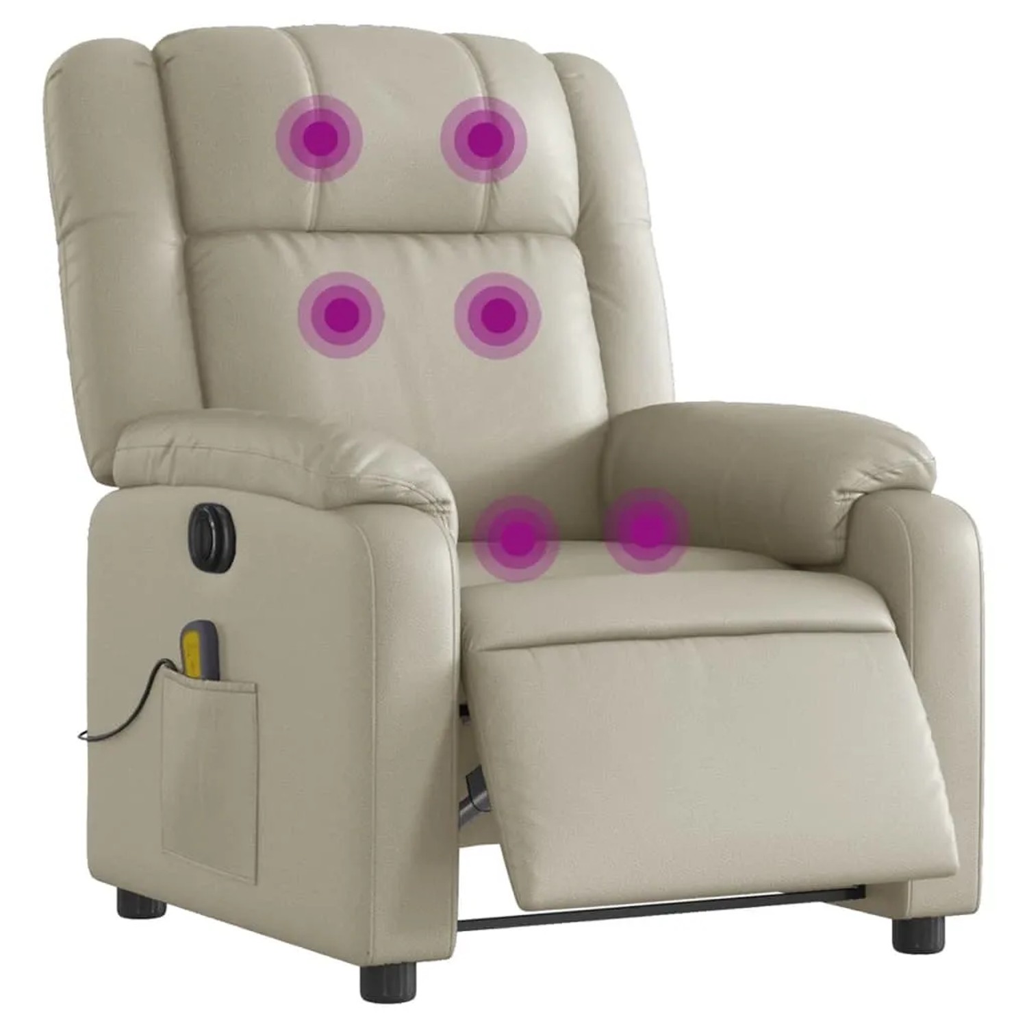 Elektrischer Massagesessel in Creme Kunstleder mit Vibrationsmassage.