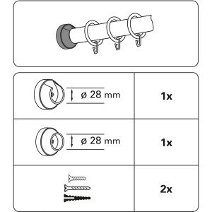 Gardinia Wandlager Lugano Kiefer, 2er-Pack für 28 mm Stangen, zur Wandmontage von Stilgarnituren.