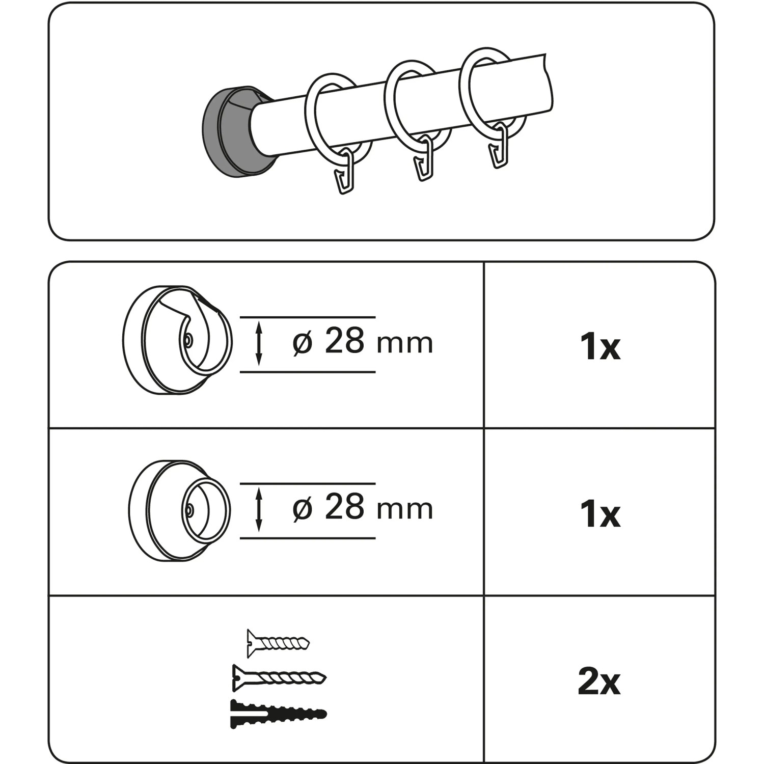 Gardinia Wandlager Lugano Kiefer, 2er-Pack für 28 mm Stangen, zur Wandmontage von Stilgarnituren.