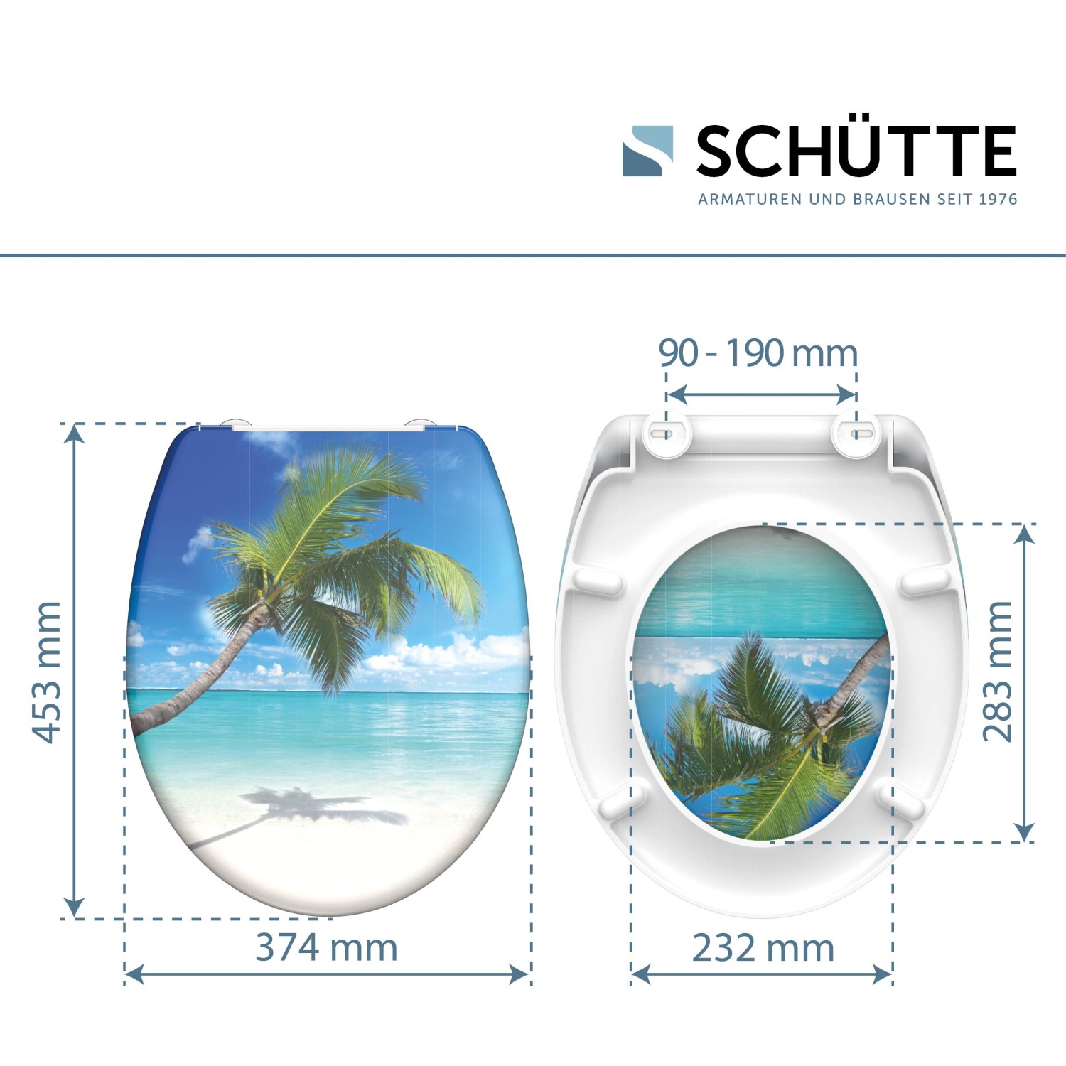 Schütte WC-Sitz Carribean mit Strandmotiv, Absenkautomatik und Schnellverschluss.