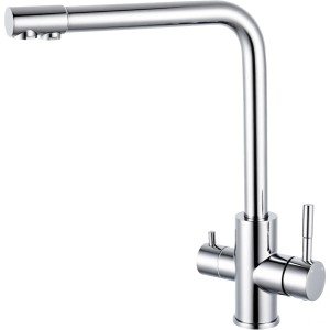 AICA Wasserhahn Chrom Küche Spültischarmatur 3-Wege mit Trinkwasserfilter 2-Hebel Design für Doppelspülen 360° Schwenkbar