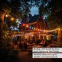 Bunte LED Partylichterkette 20m mit 30 Kugellampen beleuchtet gemütlichen Biergarten bei Nacht. Ideal für Außen, Terrasse.