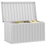 Geöffnete Furnicato Gartenbox, grau, 129x67x65 cm, zur Aufbewahrung im Garten.