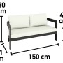 Lounge-Bank Sorreno, Teil der 4-teiligen Lounge-Gruppe, Aluminium Anthrazit-Weiß, mit Maßangaben.