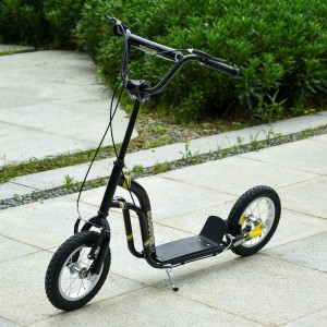 HOMCOM Kinderroller mit Luftreifen, schwarz. Höhenverstellbarer Tretroller für Kinder bis 100 kg.