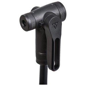 Schwarzer TwinHead Pumpenkopf der Topeak Standpumpe für alle Ventilarten.