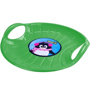 Grüner Ondis24 Tellerschlitten Kamikaze, 60cm Durchmesser, mit Pinguin-Motiv.