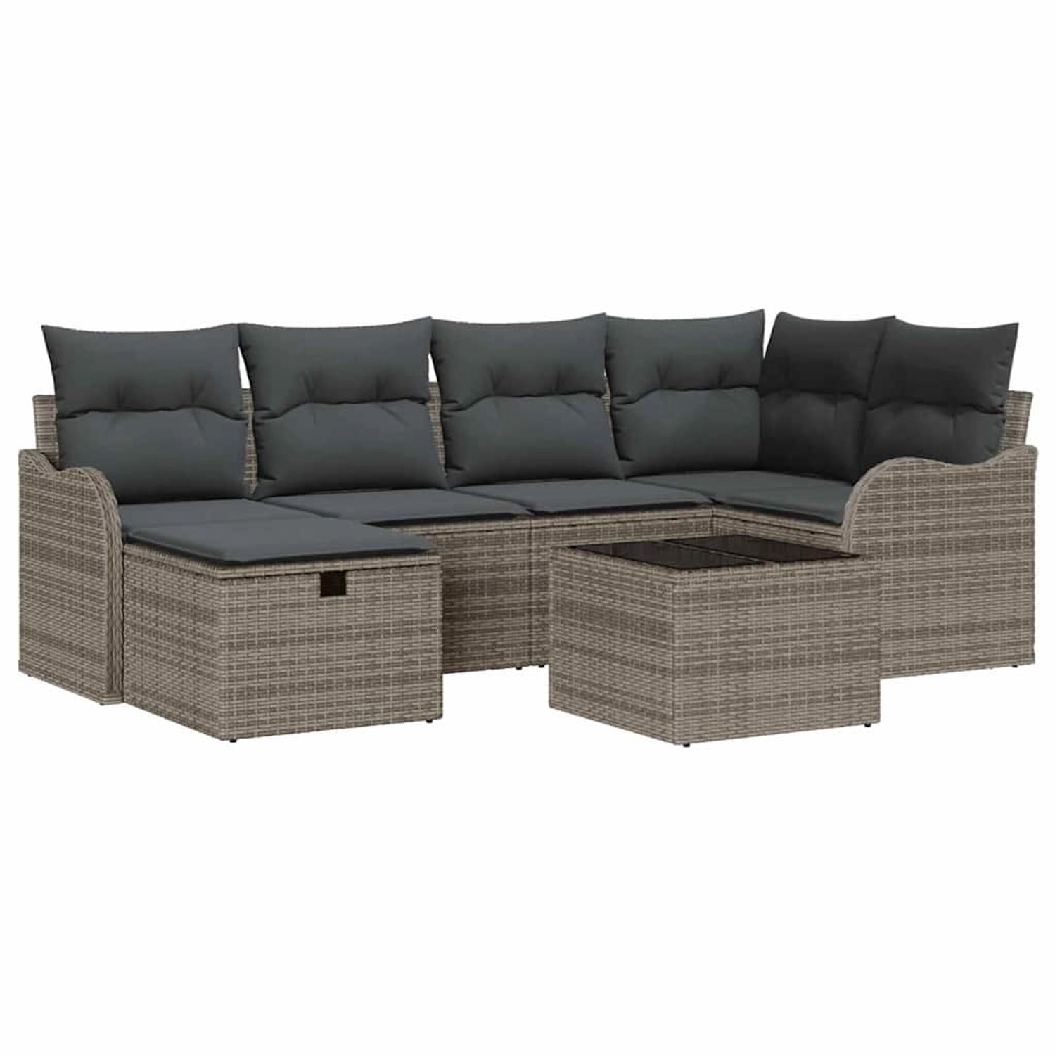 vidaXL Garten-Sofa-Set mit Kissen mit Speicher 7-Tlg Grau Poly Rattan 33603 günstig online kaufen