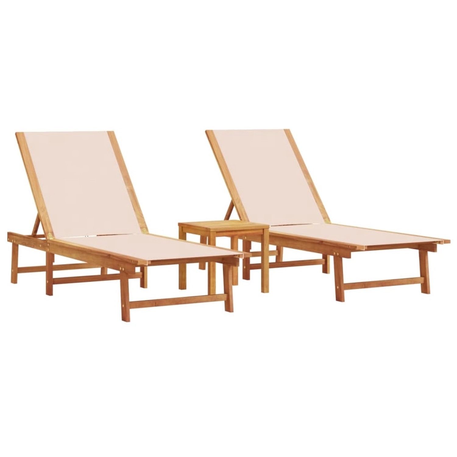 vidaXL Sonnenliegen 2 Stk mit Tisch Creme Massivholz Akazie Textilene 32792 günstig online kaufen