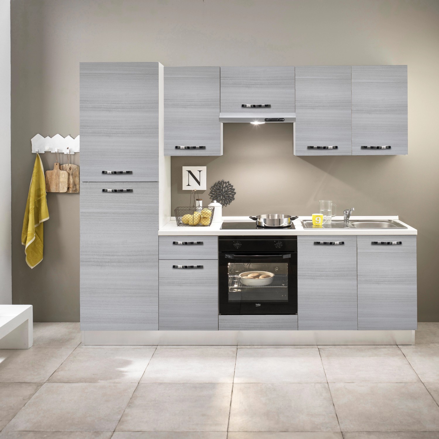 Marinelli Cucine Küchenzeile/Küchenblock Vale 250 cm Eucalyptus - Weiß (Maße: 216cm | 60cm | 250cm)