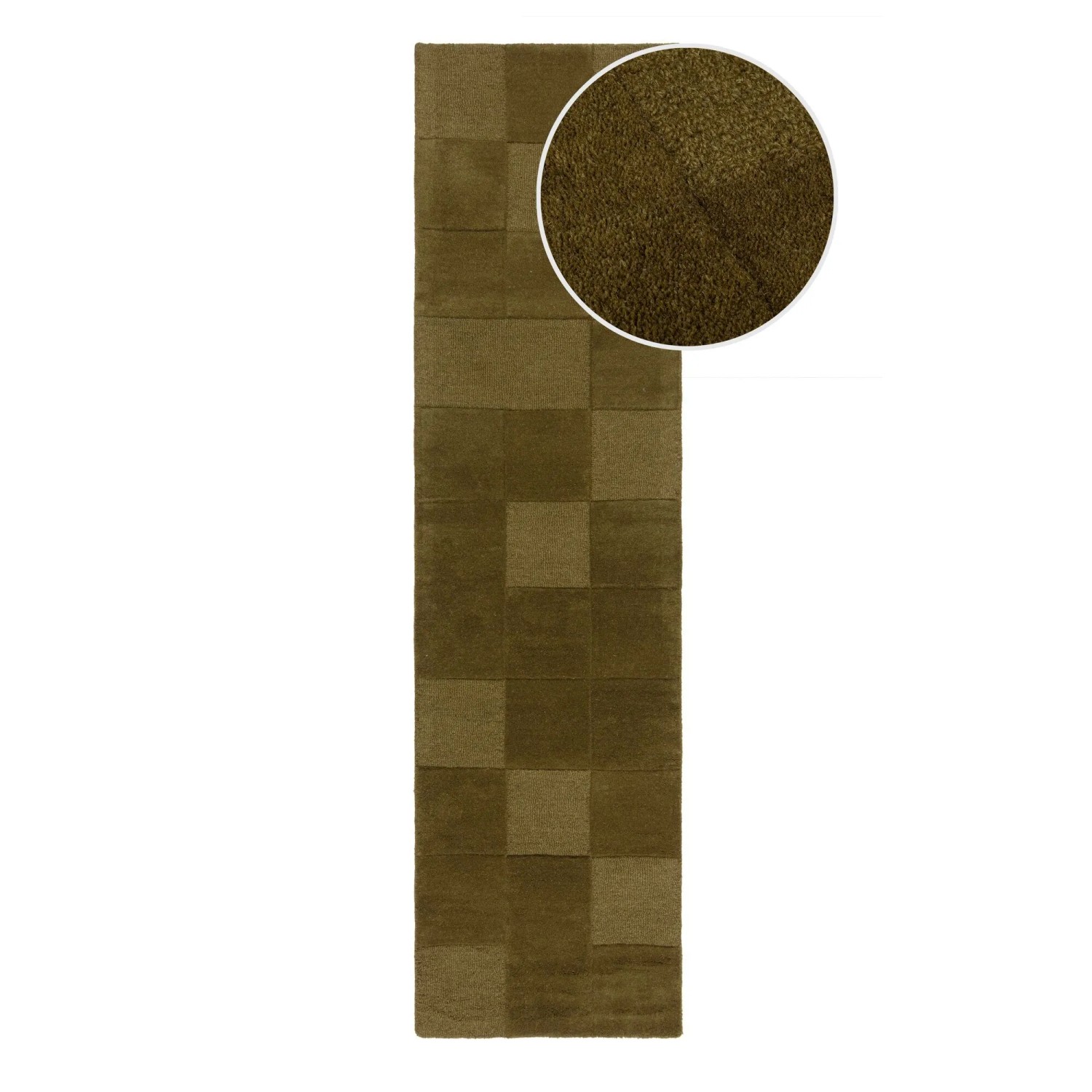 Flair Rugs Wollteppich Checkerboard 60 cm x 230 cm Grün