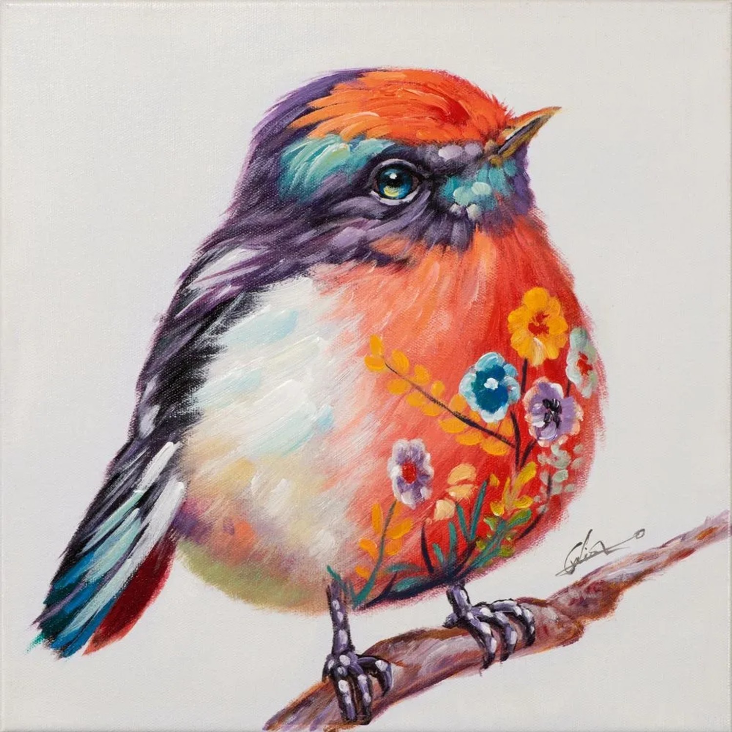 Art Universe Leinwandbild Süsser Bunter Vogel 40 x 40 cm