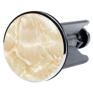 Sanilo Waschbeckenstöpsel mit Marmor-Optik, verchromter Messingkopf.