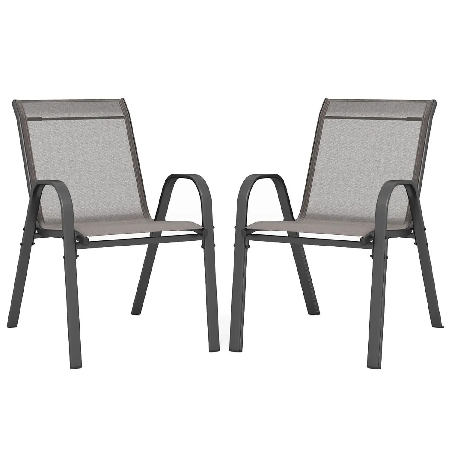 Costway 2er Set Gartenstühle Stapelbar Textilene Metallgestell Grau