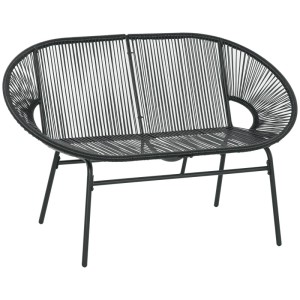Schwarze Outsunny Gartenbank aus Stahl und PE-Rattan, ideal für den Garten.