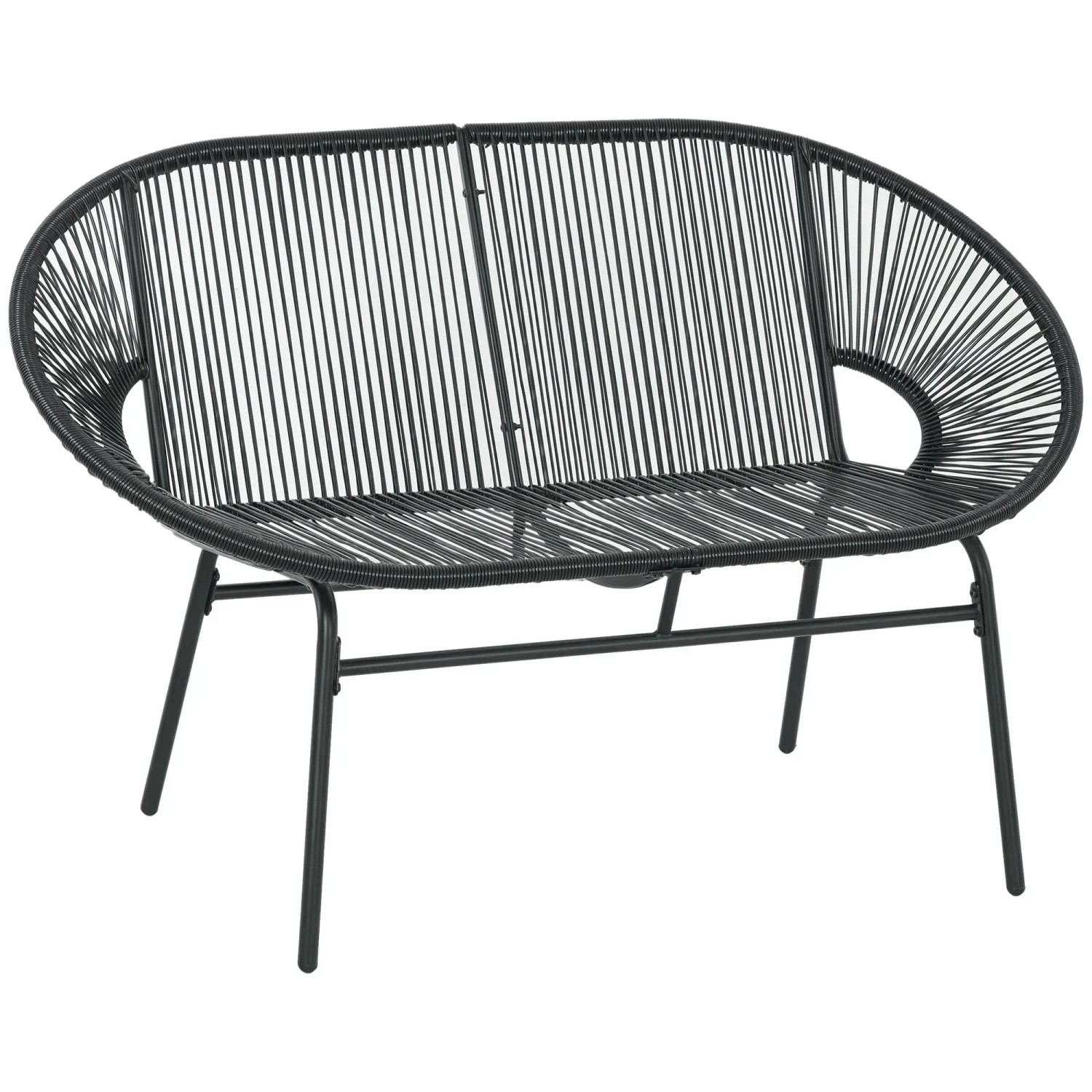 Outsunny Gartenbank Stahl PE-Rattan Schwarz 132L x 72B x 83H cm