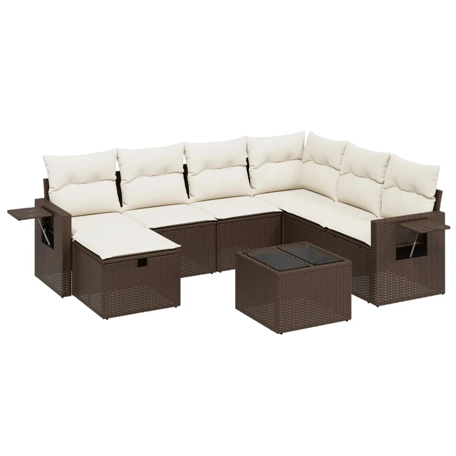 vidaXL 8-Tlg Garten-Sofagarnitur mit Kissen Braun Poly Rattan 3263849