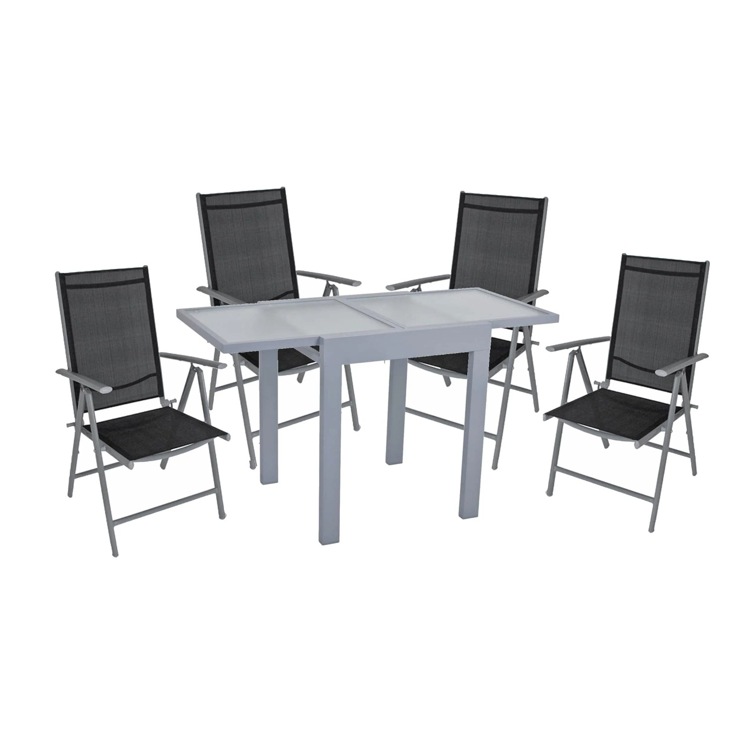 DELUKE Garten-Sitzgruppe AXEL 5-tlg. Aluminium Grau Gartenmöbel-Set Gartengarnitur Garten-Essgruppe Hochlehner-Klappstüh...