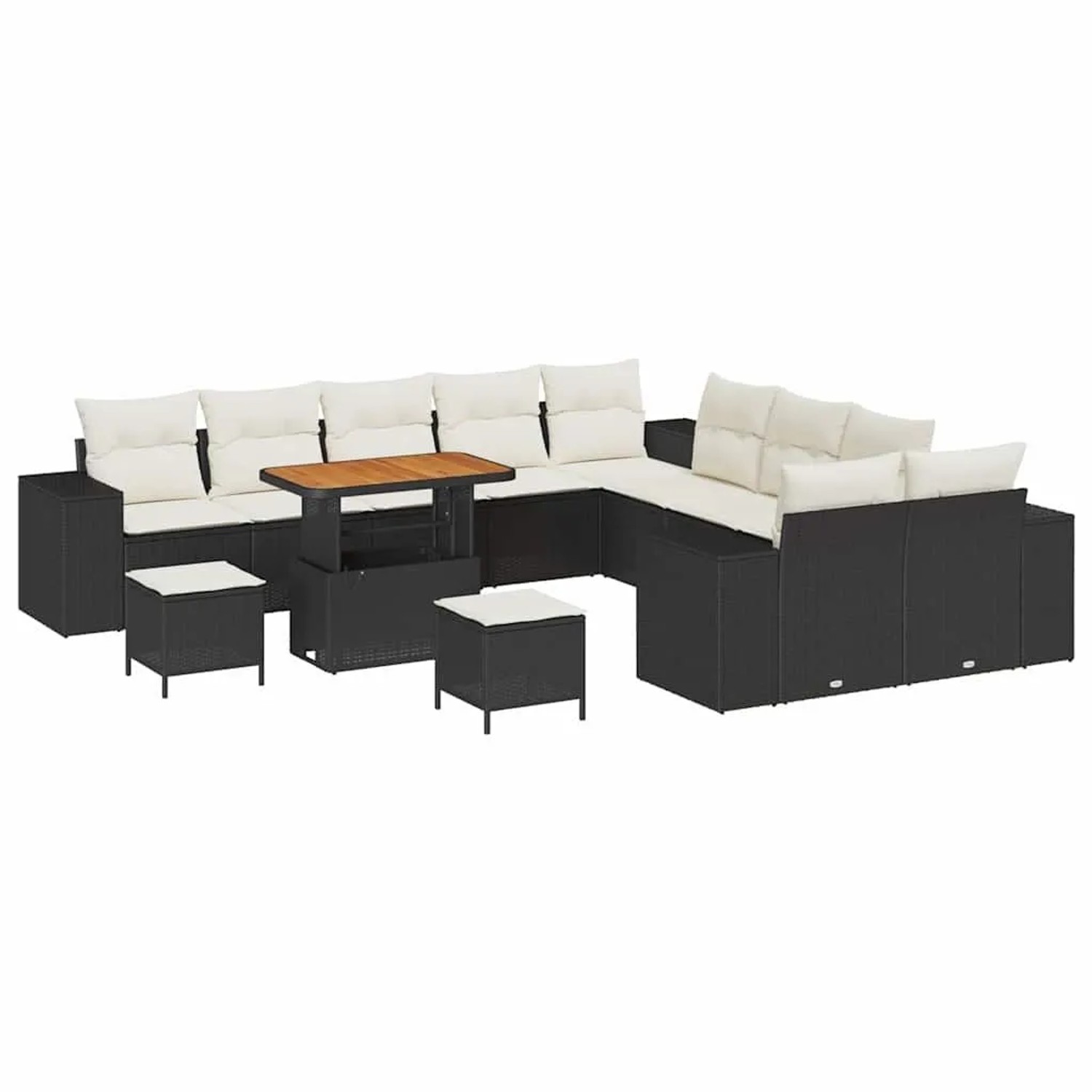 vidaXL Gartensofa-set mit Kissen 13-Tlg Schwarz und Creme Poly-Rattan 33640 günstig online kaufen