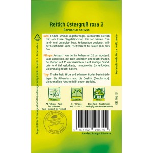 Samenpackung Quedlinburger Rettich 'Ostergruß rosa 2', Gemüsesamen für den Garten.