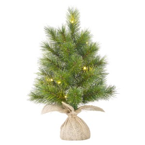 Kleiner, grüner Black Box Trees Weihnachtsbaum Glendon mit LED-Beleuchtung und Jute-Fuß.