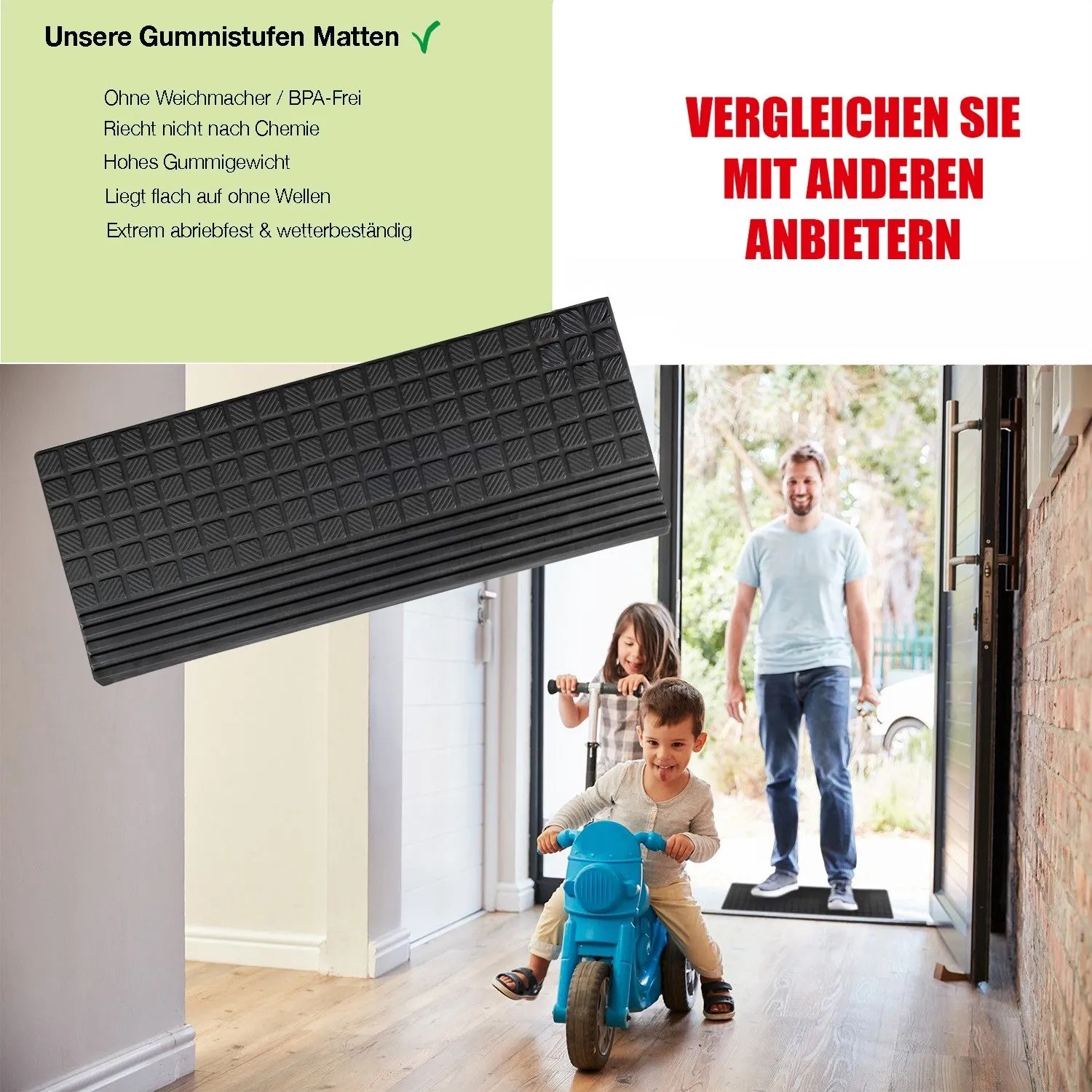 BigDean 10er Set Stufenmatten aus Gummi 65x25cm Treppenstufen Matten für Außen Outdoor Antirutschmatten Treppe Antirutsch Gummimatten_6