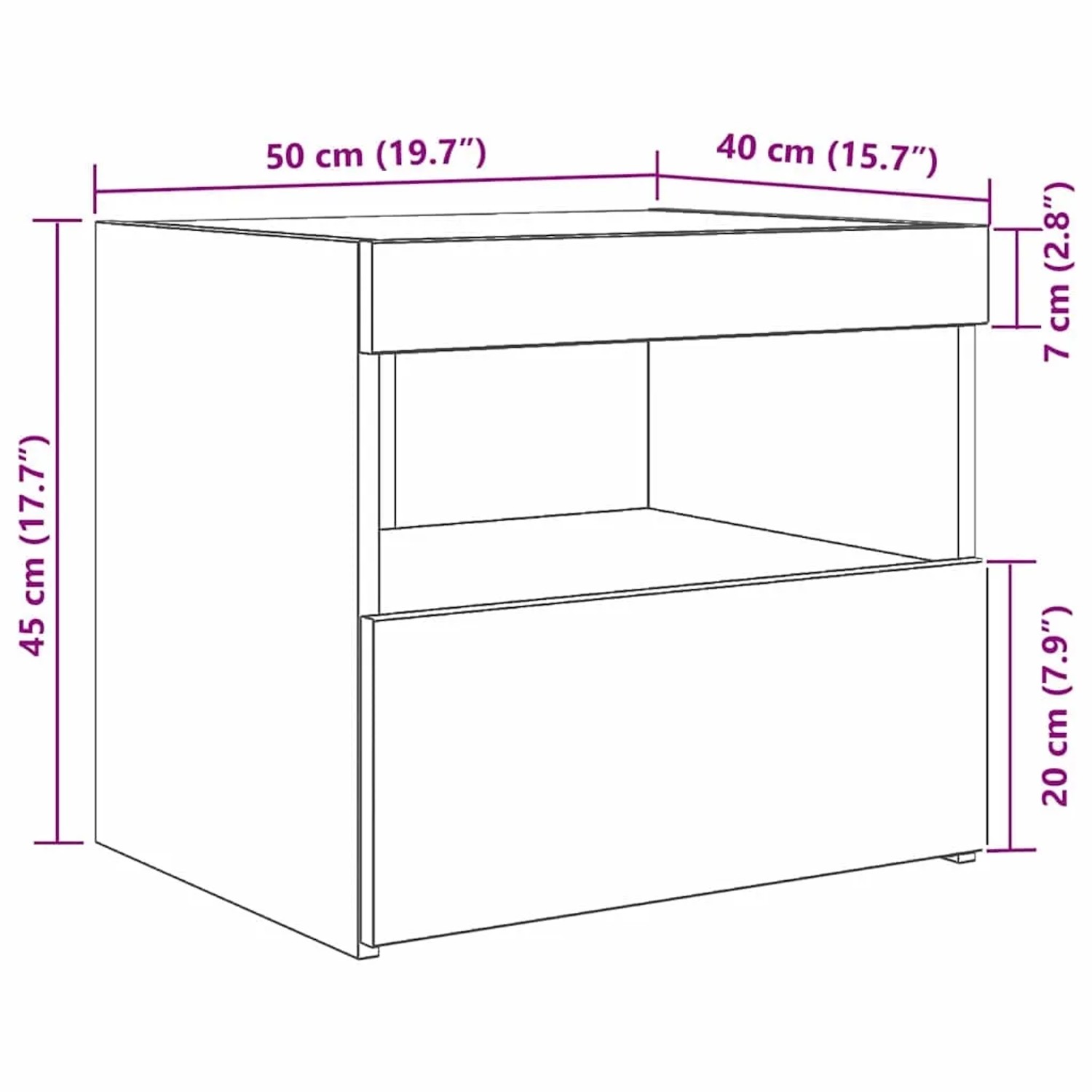 vidaXL Nachttisch Eiche handwerklich, 50x40x45 cm. Modernes Design mit offenem Regal und Schublade aus Holzwerkstoff.
