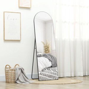 Schwarzer Ganzkörperspiegel mit Bogen, 150x50 cm, freistehend im Schlafzimmer. Eleganter Standspiegel.