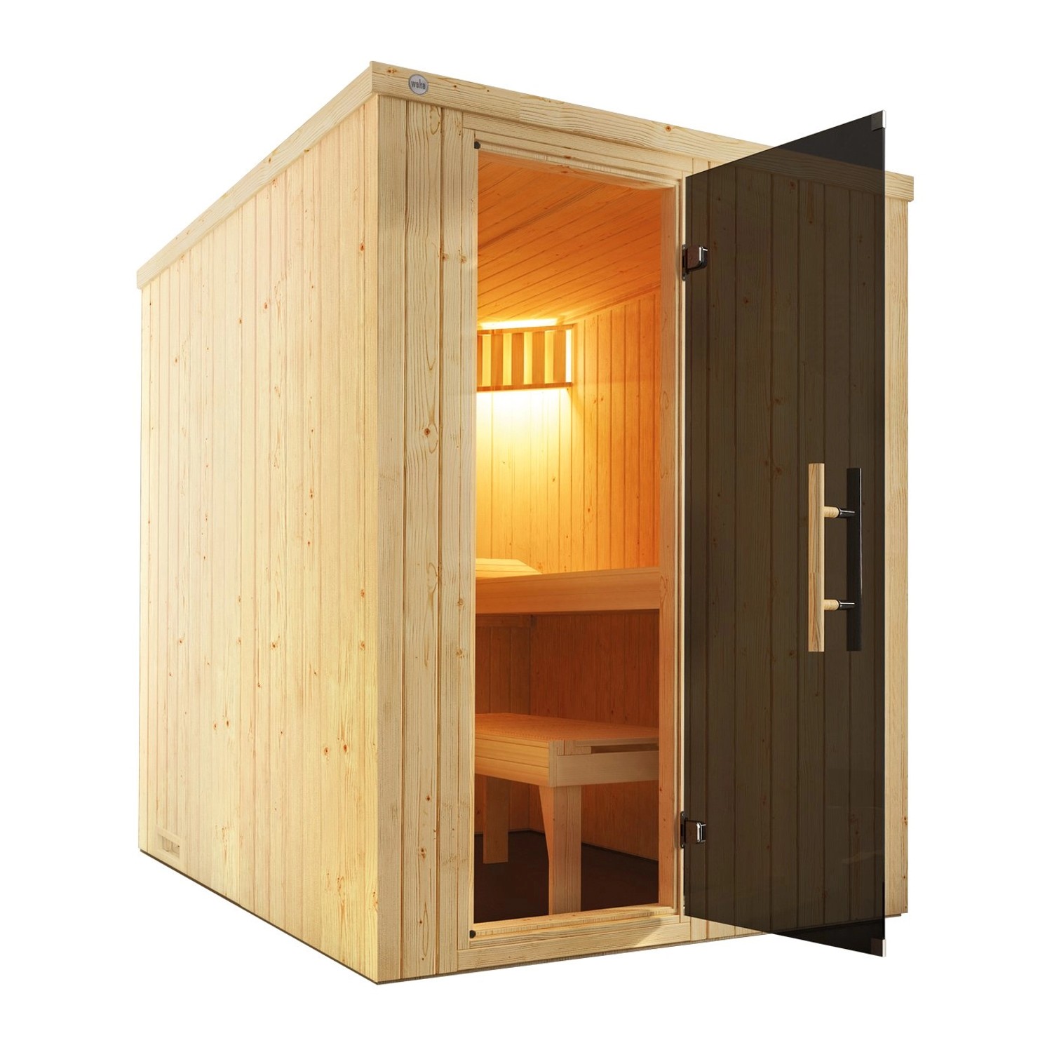 Weka Elementsauna Kaarina mit Glastür, naturbelassenes Fichtenholz, ohne Ofen.