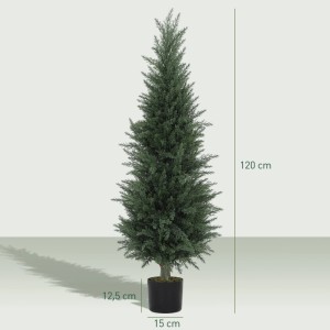 HOMCOM Künstliche Zypresse, 120 cm hoch, in schwarzem Topf. Realistische Kunstpflanze für Innen & Außen, UV-beständig.