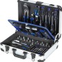 Offener LUX Werkzeugkoffer, 129-teilig, aus Aluminium mit diversen Werkzeugen.