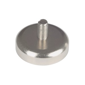 Fix-o-moll Topfmagnet, Neodym, mit Gewindebolzen (16 mm x Ø 25 mm) in Silber.