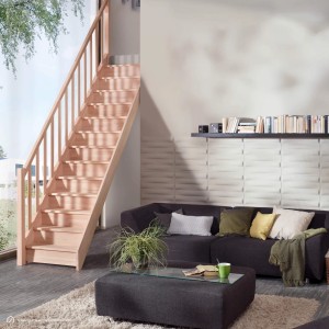 Treppen Intercon Holztreppe Casablanca Raumspartreppe Buche Massiv Naturbelassen Gerade Mit 60 cm Treppenbreite Einseitiges Geländer Mit Setzstufen