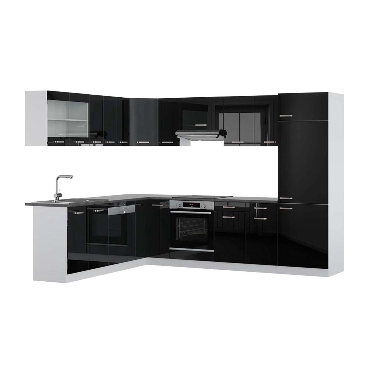 Vicco R-Line Eckküche Schwarz Hochglanz/Weiß 227 x 287 cm AP Anthrazit günstig online kaufen
